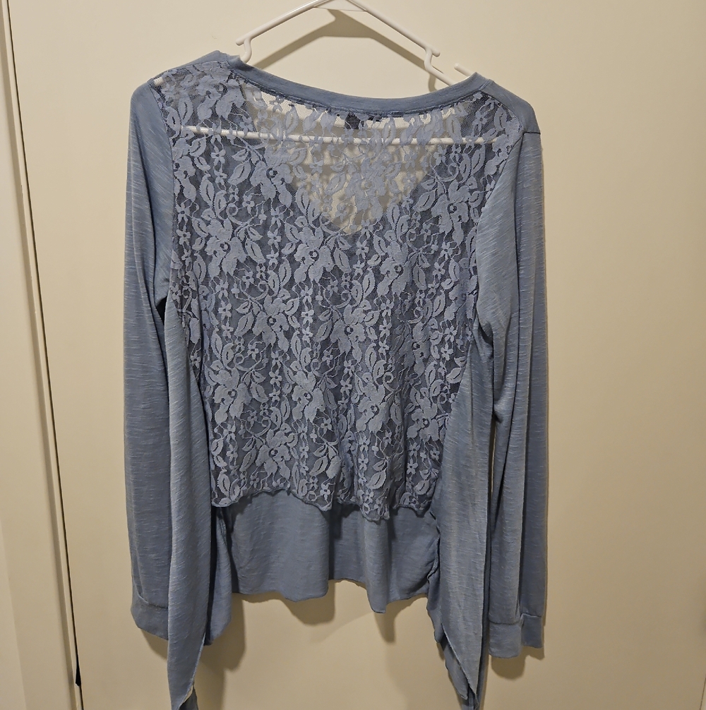 eye candy Blue Lace-Back Long Sleeve Top